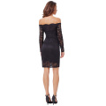 Kate Kasin Sexy Women's Off Shoulder Black Floral Lace Hips-Wrapped Bodycon Pencil Dress KK000497-1